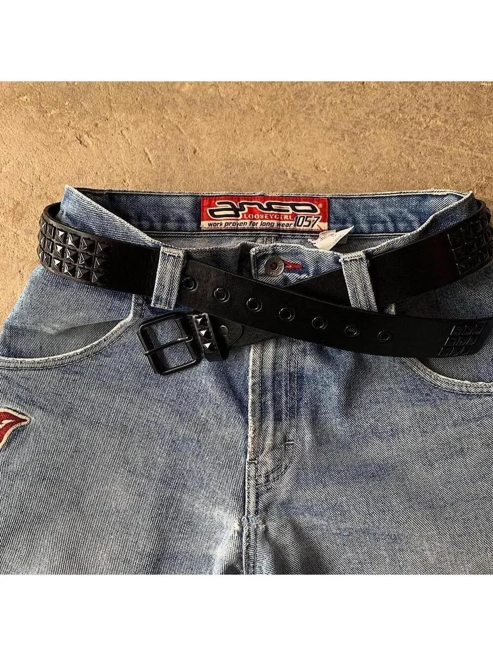 Vintage y2k 2000s Punk Style Diamond Studded black essential belt. Goth emo